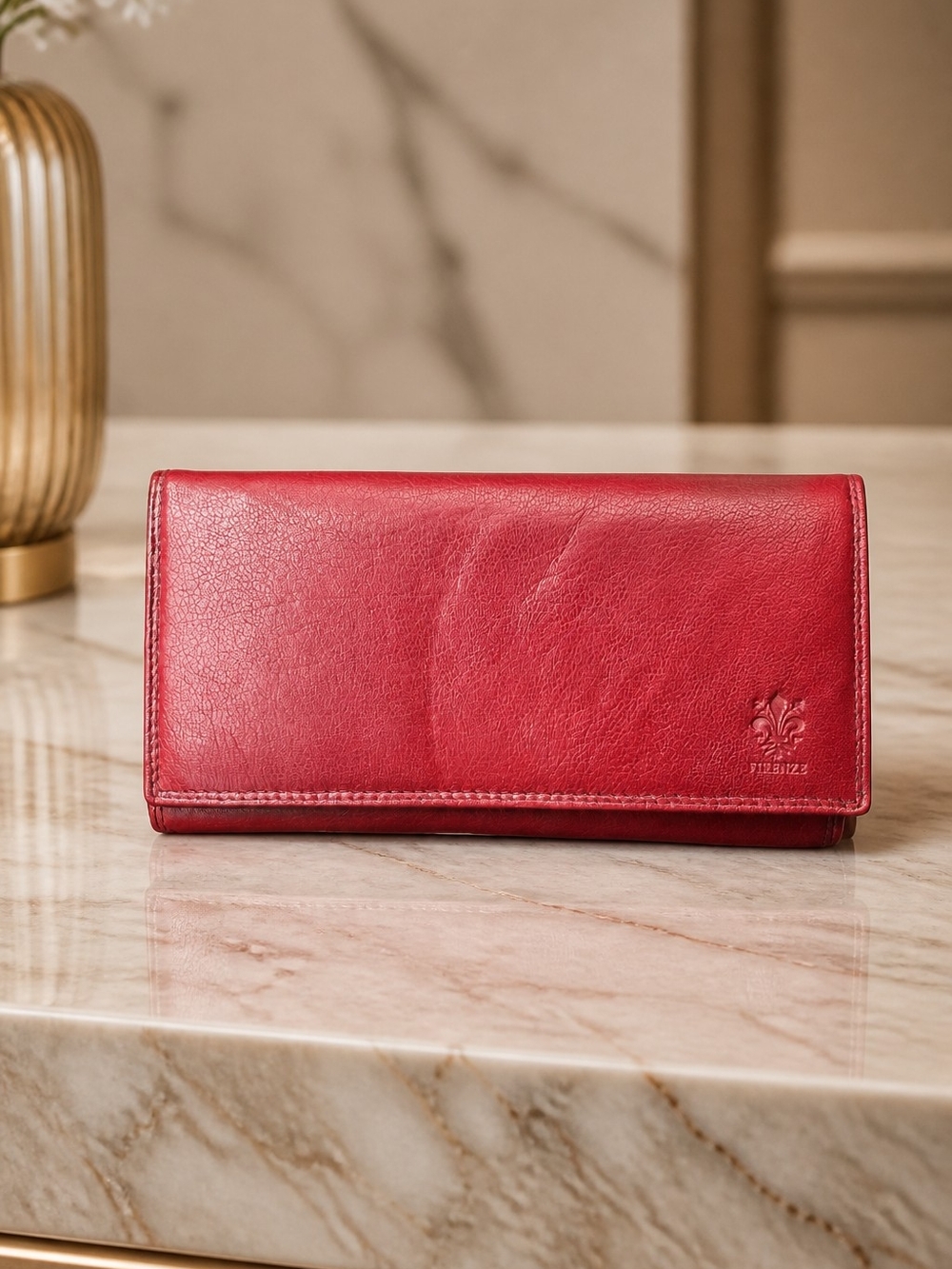 Vera Pelle Red Leather Trifold Wallet